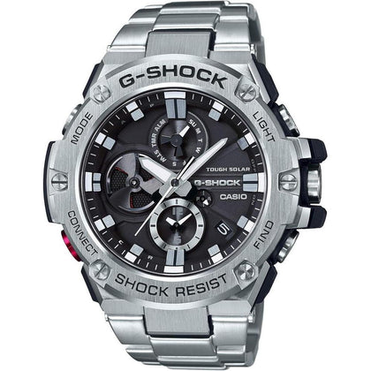 Casio GST-B100D-1ACR G-Shock Reloj de cuarzo plateado con pantalla analógica para hombre con Bluetooth y energía solar