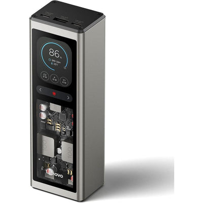 Banco de energía portátil Lenovo con 20,000 mAh, 3 puertos USB-C, cargador híbrido digital y pantalla TFT para viajes