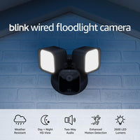 Cámara Blink Floodlight - Cámara de seguridad inteligente con visión HD y sirena, compatible con Alexa, 1 cámara color negro