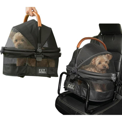 Pet Gear VIEW 360 Ultra Lite - Transportador de seguridad para mascotas y asiento de automóvil para perros pequeños y gatos, 38 cm, negro azabache