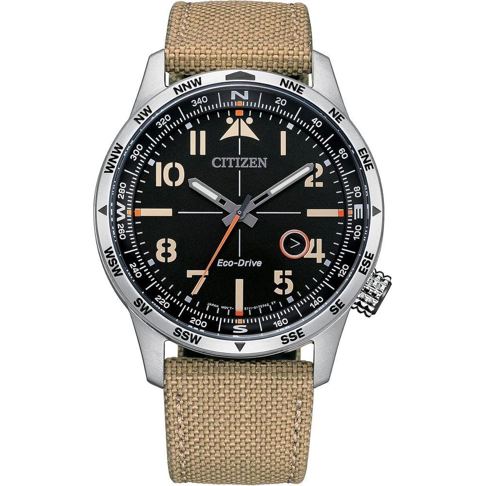 Citizen Reloj Eco-Drive Weekender Avion Field para hombre en acero inoxidable con correa de nailon caqui, esfera negra