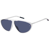 Tommy Hilfiger Gafas de sol ovaladas unisex con protección UV, diseño moderno en blanco y gris, estilo Tommy Jeans