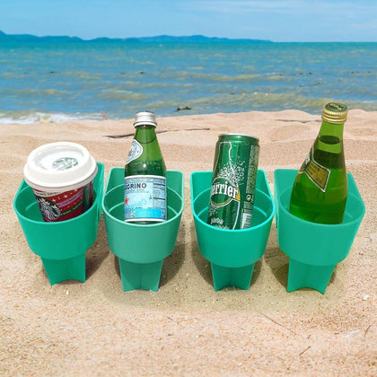 Portavasos de playa multifuncional con bolsillo para teléfono, llaves, lentes de sol y más, ideal para arena, césped y eventos al aire libre