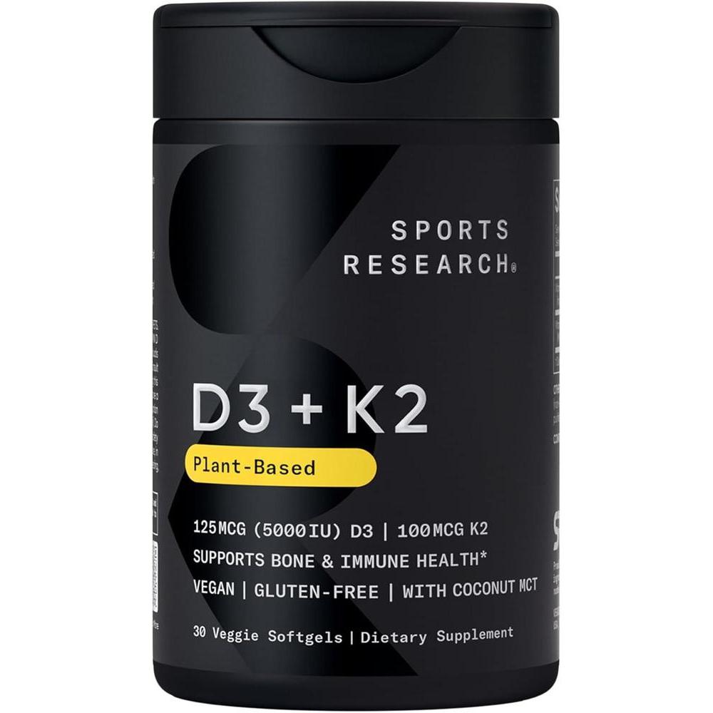 Suplemento Vegano de Vitamina D3 y K2 con Aceite de Coco Orgánico para Huesos Fuertes y Salud Inmunológica