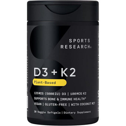 Suplemento Vegano de Vitamina D3 y K2 con Aceite de Coco Orgánico para Huesos Fuertes y Salud Inmunológica