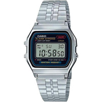 Reloj digital clásico Casio A159W-N1DF con brazalete metálico y cierre plegable, ideal para el uso diario, diseño atemporal