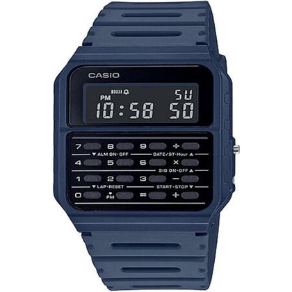 Casio CA-53WF-2B reloj digital para hombre con calculadora y correa azul, diseño retro original y elegante