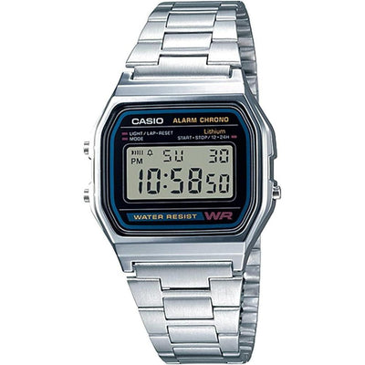 Casio Serie A158WA Reloj digital unisex Vintage con cronómetro alarma diaria WR y luz LED batería de 7 años