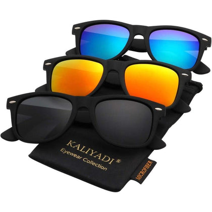 Lentes de sol polarizados unisex con acabado mate y lentes de espejo, paquete de 3 unidades, protección ultravioleta