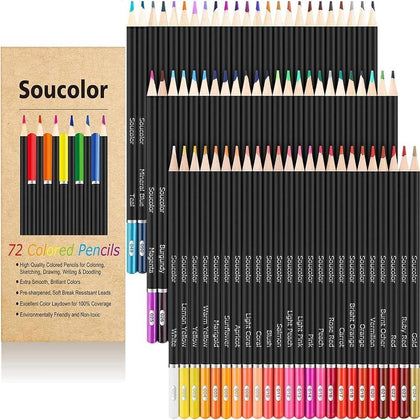 Soucolor - Set de 72 lápices de colores para arte, oficina y escuela con caja de lata