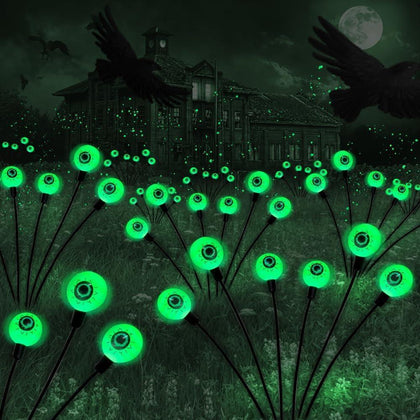 Decoraciones de Halloween para exteriores, luces solares de ojos aterradores, pack de 12 luces LED verde oscilantes, impermeables