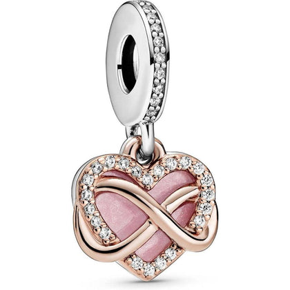 Pulsera con dije de corazón infinito de Pandora, plata de ley y oro rosa, ideal para mujeres, con circonita cúbica y esmalte