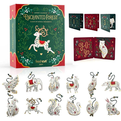 Calendario de Adviento 2025 Freshcut Paper con adornos de Navidad 3D del bosque encantado, ideal para decoración y regalos