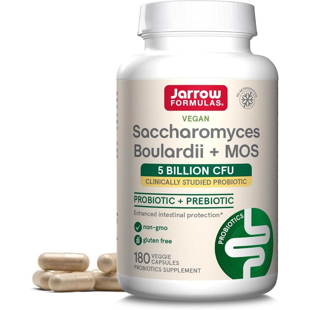 Jarrow Formulas Saccharomyces Boulardii + MOS Probiotics, Apoyo Digestivo e Intestinal, 5B CFU, 180 Cápsulas, Vegano