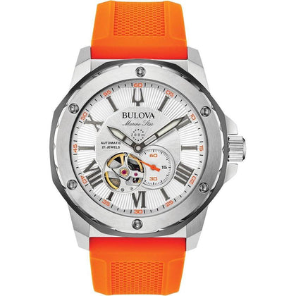 Bulova Marine Star 'Series A' Reloj automático para hombre con correa naranja de silicona, estilo moderno y resistente al agua