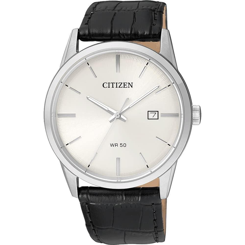 Citizen reloj de hombre, diseño casual, movimiento de cuarzo en acero inoxidable y cuero, color negro, modelo BI5000-01A