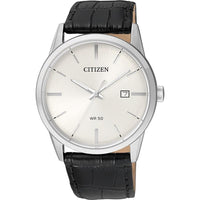 Citizen reloj de hombre, diseño casual, movimiento de cuarzo en acero inoxidable y cuero, color negro, modelo BI5000-01A