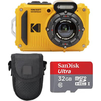 Cámara Digital Resistente Kodak PIXPRO WPZ2 con Estuche y Tarjeta microSDHC de 32GB, Amarillo, Paquete de 3 Artículos