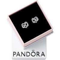 Aretes de tuerca Pandora corazón infinito brillante, plata de ley con circonita cúbica para mujer con caja de regalo