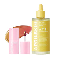 Serum Vita Kojic y Tinte Labial Hero Duo de APRILSKIN para cuidado de piel y maquillaje duradero