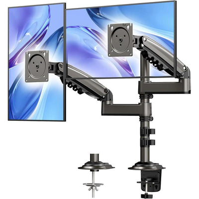 Soporte dual ajustable para monitores con inclinación y rotación por HUANUO, mejora la postura y organiza tu espacio