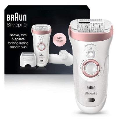 Braun Depiladora Silk-épil 9 9-880, depilación facial para mujeres, uso en seco y húmedo, kit de belleza recargable y sin cables.