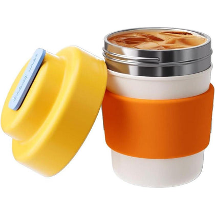 Taza de café de viaje aislada con tapa amarilla, doble pared al vacío, fácil agarrar, sin BPA, 14 onzas