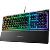 Teclado SteelSeries Apex 3 RGB con iluminación de 10 zonas, resistencia al agua y reposamuñecas magnético para juegos silenciosos