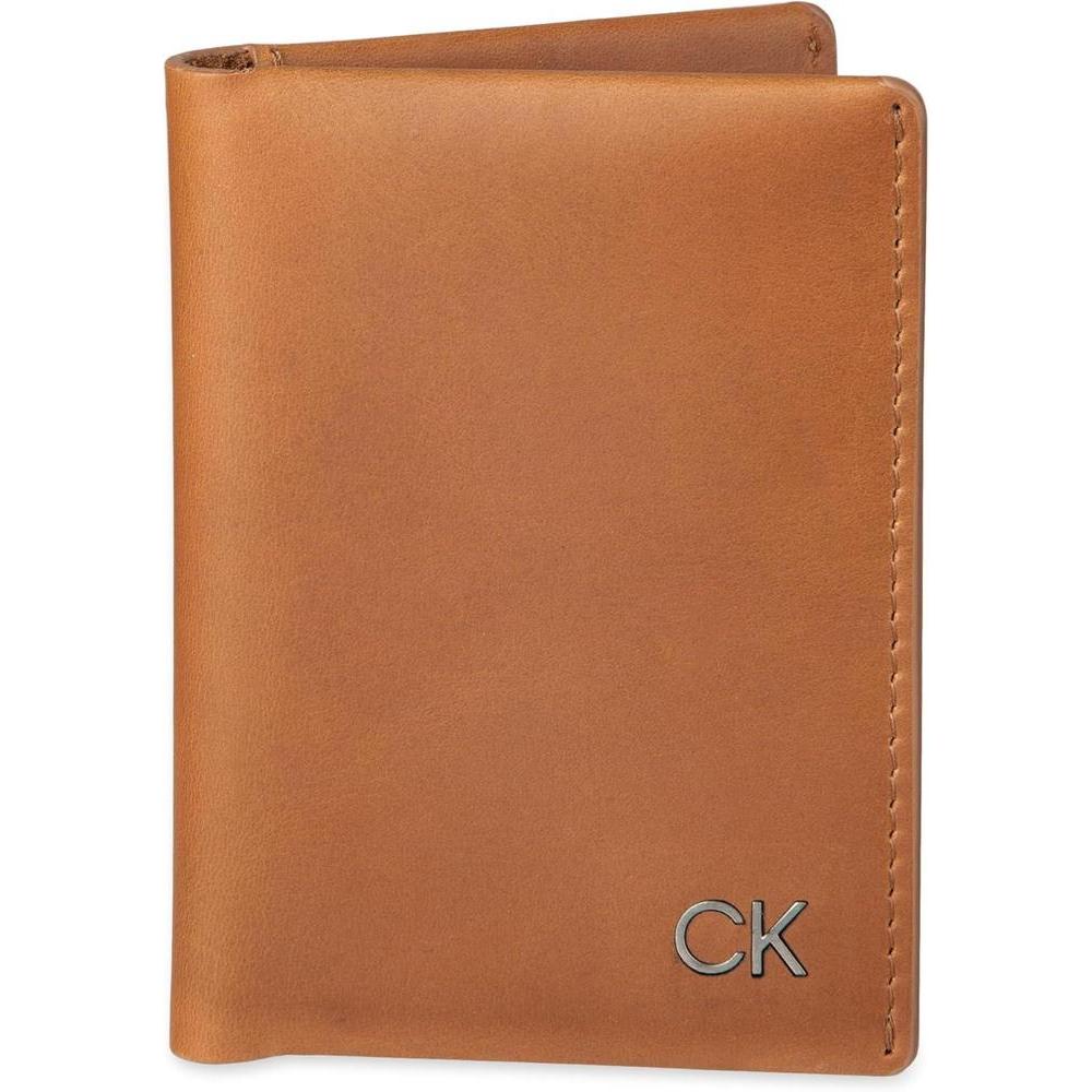 Billetera de cuero RFID para hombre de Calvin Klein, color bronceado, Duofold marrón, Talla única