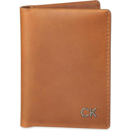 Billetera de cuero RFID para hombre de Calvin Klein, color bronceado, Duofold marrón, Talla única