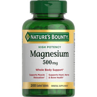 Nature's Bounty Tabletas de Magnesio 500 mg, Suplemento de Alta Potencia para Salud Ósea y Muscular, 200 Unidades