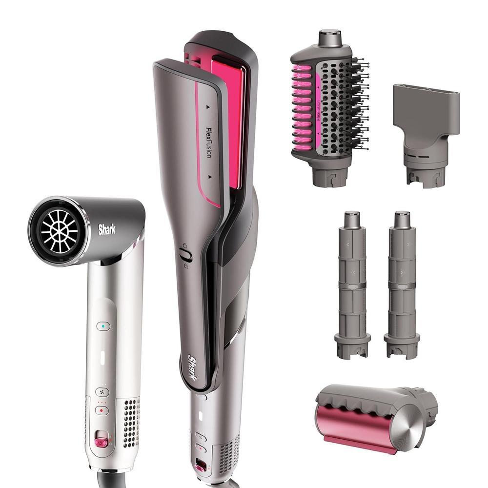 Shark FlexFusion - Plancha y secador de pelo con cepillo de cerámica, rizadores automáticos, concentrador y anti-frizz