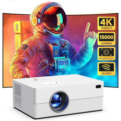 Proyector portátil con WiFi, Bluetooth, compatible con 4K, enfoque eléctrico, cine en casa y exterior, ideal para todas las habitaciones
