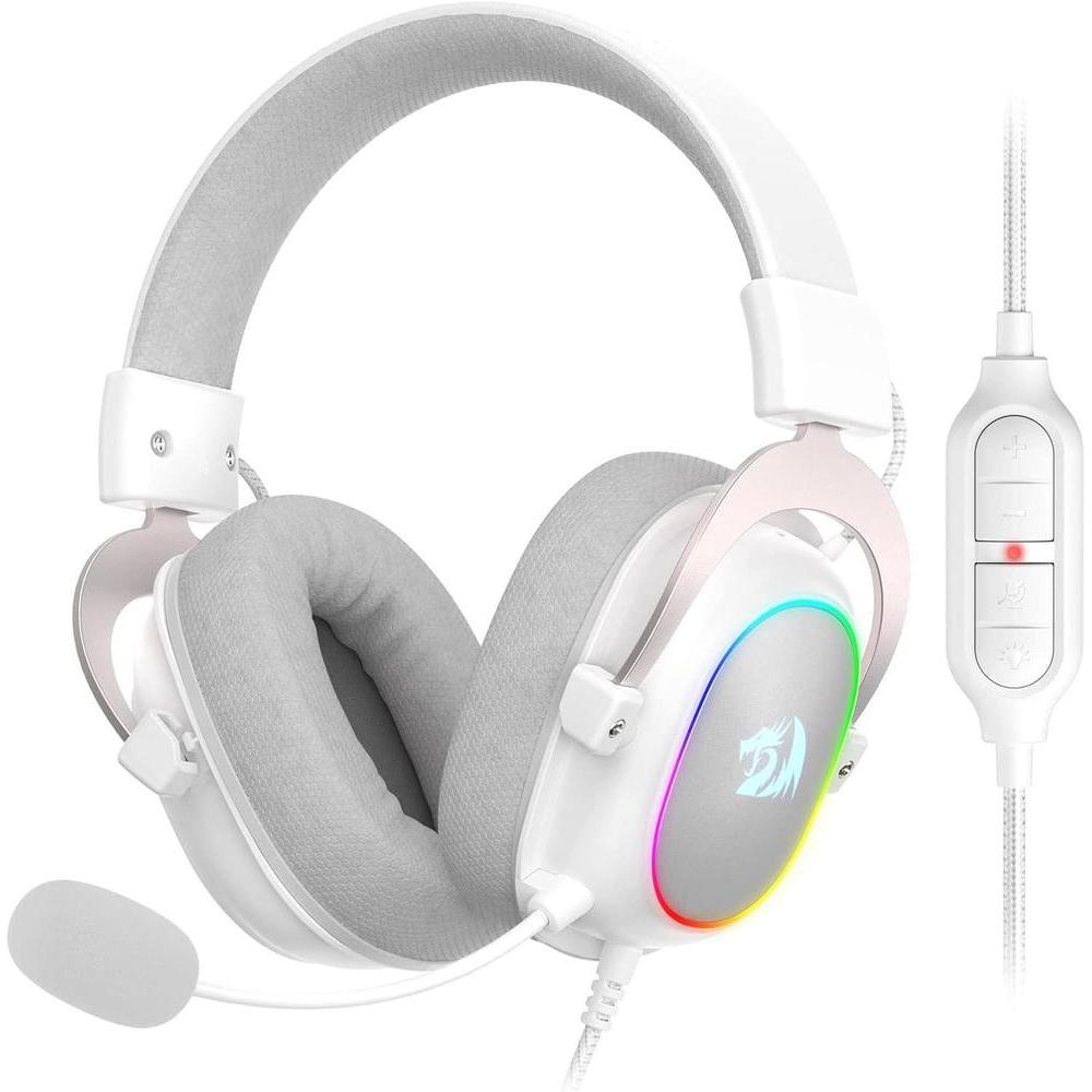 Redragon H510 Zeus-X RGB Auriculares gaming Blanco con sonido 7.1, controladores de audio en almohadillas de espuma viscoelástica