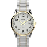 Timex Easy Reader con caja de dos tonos, banda de expansión multicolor, esfera blanca, y resistente al agua