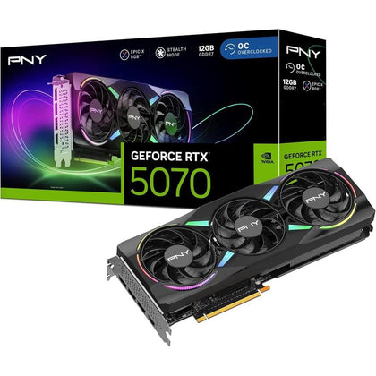 Tarjeta gráfica PNY NVIDIA GeForce RTX 5070 Epic-X ARGB OC con 12 GB GDDR7, ideal para juegos y aplicaciones creativas