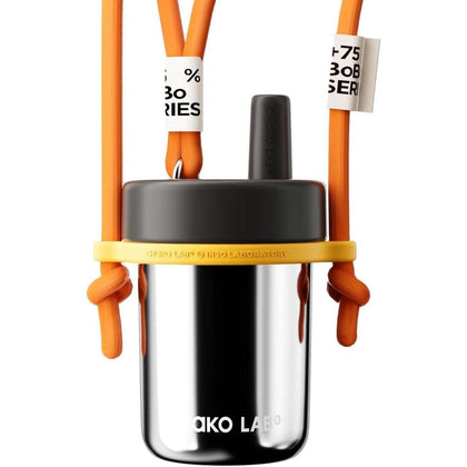 Botella de agua para niños con cuerda y correas, acero inoxidable al vacío, doble opción de transporte, color plata galáctico