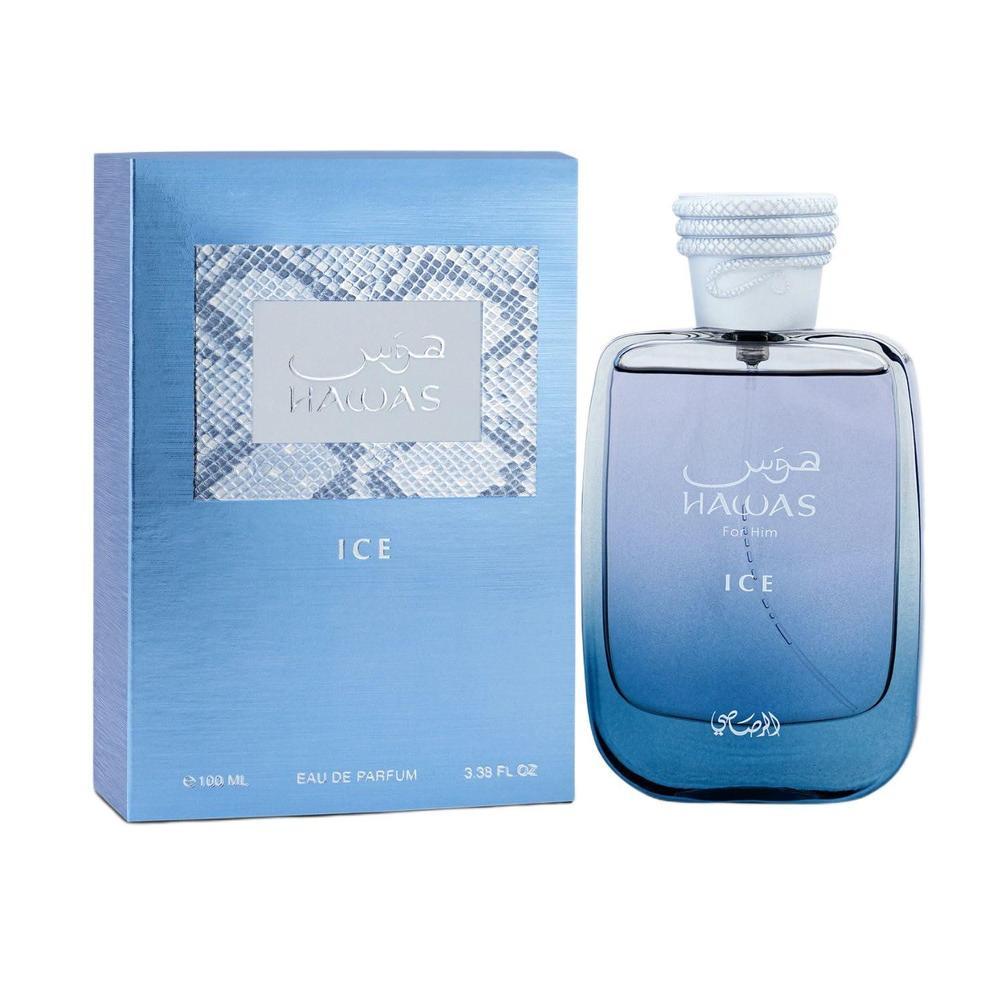 RASASI Hawas Ice para Hombre Eau de Parfum, Fragancia Árabe Premium de Manzana Congelada, Bergamota, y Limón
