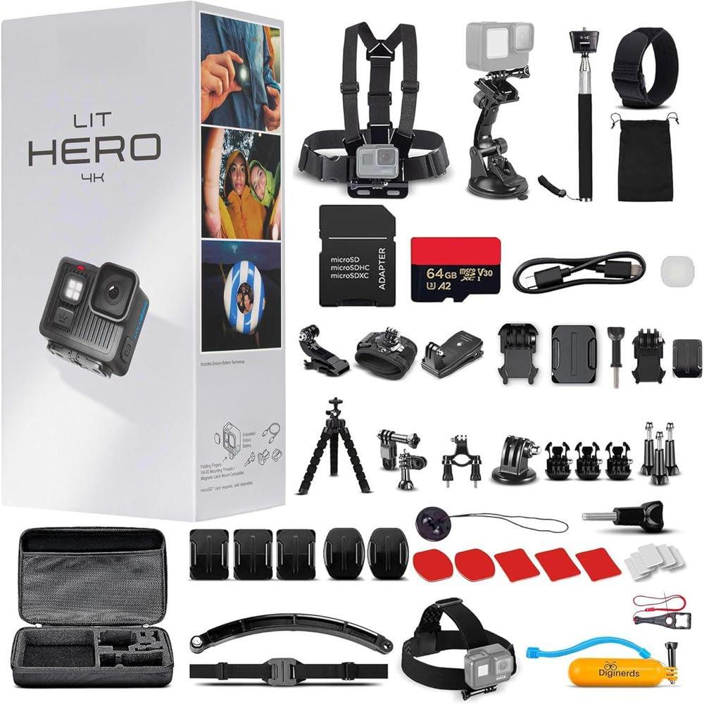GoPro LIT Hero 4K Cámara de Acción Compacta, Luz LED Integrada, Estabilización HyperSmooth, Ideal para Vlogging y Aventuras