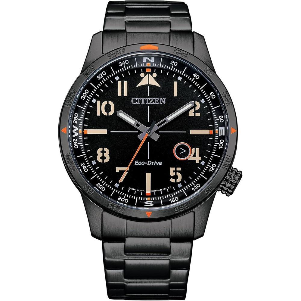 Citizen Reloj Eco-Drive Weekender Avion Field para hombre, acero inoxidable IP negro, esfera negra (Modelo: BM7555-59E)