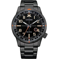 Citizen Reloj Eco-Drive Weekender Avion Field para hombre, acero inoxidable IP negro, esfera negra (Modelo: BM7555-59E)