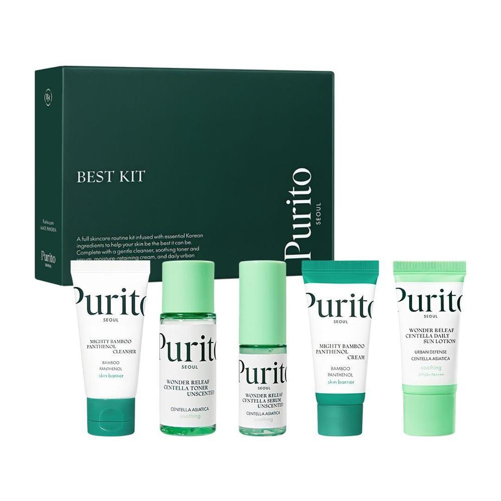 PURITO SEOUL Best Kit - Rutina de cuidado facial con limpiador, suero, tónico y crema, para todo tipo de piel, set de regalo K-Beauty