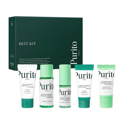 PURITO SEOUL Best Kit - Rutina de cuidado facial con limpiador, suero, tónico y crema, para todo tipo de piel, set de regalo K-Beauty