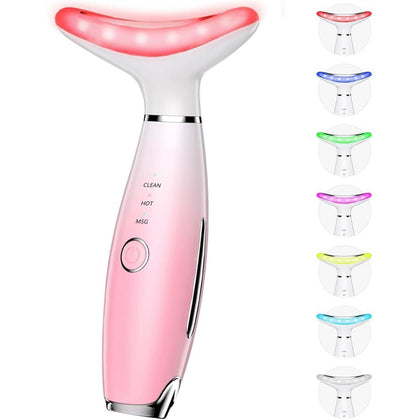 Máquinas Galvánicas de 7 Colores, Terapia de Luz Roja Facial y Cuello, Masajeador Vibrador para Arrugas y Doble Mentón, Rosa