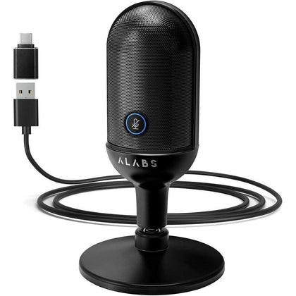 ALABS Micrófono USB de condensador para computadora Mac y smartphone con silencio rápido LED y conector de monitor de auriculares