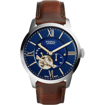 Reloj automático Fossil Townsman para hombre con diseño esqueleto en acero inoxidable y cuero elegante