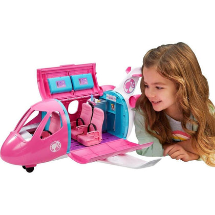 Barbie Dreamplane: Avión de Juego con Asientos Reclinables y Compartimentos Funcionales, Incluye Cachorro y Carrito de Snacks