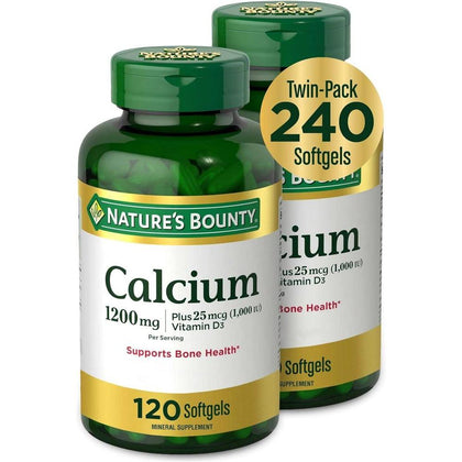 Nature's Bounty Calcio con Vitamina D3 para Salud Ósea, Suplemento de Calcio y Vitamina D, 120 Cápsulas Blandas (2 Paquetes)