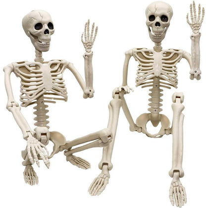 Paquete de 2 esqueletos realistas con articulaciones móviles, ideales para decoraciones de Halloween en interiores o exteriores