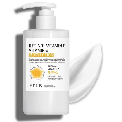 Loción APLB con Retinol, Vitamina C y E para cuidado de la piel, hidratación duradera y mejora de textura con Centella 3x